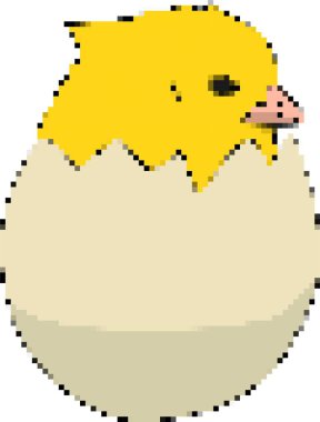 Yumurta 8-bit piksel ikonunda tavuk. Vektör illüstrasyonu.