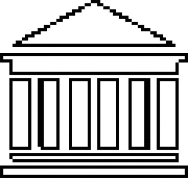 Adliye binası pikseli simgesi. Vektör illüstrasyonu.