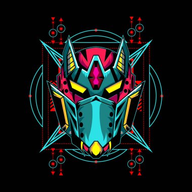 Spor logosu ya da oyun maskotu için Mecha maskesi vektörü, T-shirt baskı, giysi ya da giyim markası için robot başı