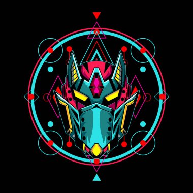Spor logosu ya da oyun maskotu için Mecha maskesi vektörü, T-shirt baskı, giysi ya da giyim markası için robot başı