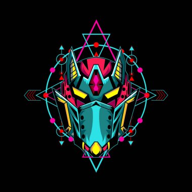 Spor logosu ya da oyun maskotu için Mecha maskesi vektörü, T-shirt baskı, giysi ya da giyim markası için robot başı