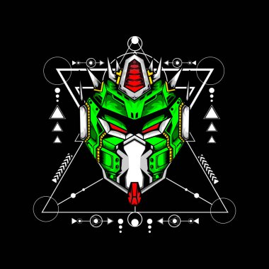 Esport oyun logosu veya maskotu için kutsal geometri desenli robot kafası