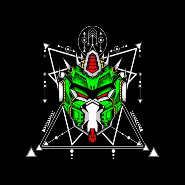 Esport oyun logosu veya maskotu için kutsal geometri desenli robot kafası