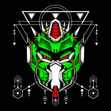 Esport oyun logosu veya maskotu için kutsal geometri desenli robot kafası