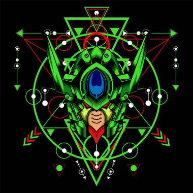 Kutsal geometri geçmişi olan Yeşil Robot