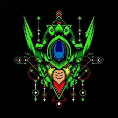 Kutsal geometri geçmişi olan Yeşil Robot