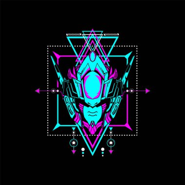 Tişört tasarımı ve daha fazlası için kutsal geometrik çerçeveli Mecha Head kullanılabilir