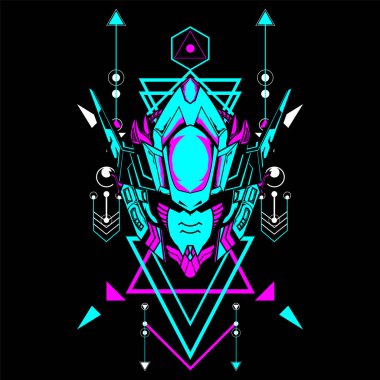 Tişört tasarımı ve daha fazlası için kutsal geometrik çerçeveli Mecha Head kullanılabilir