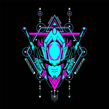 Tişört tasarımı ve daha fazlası için kutsal geometrik çerçeveli Mecha Head kullanılabilir