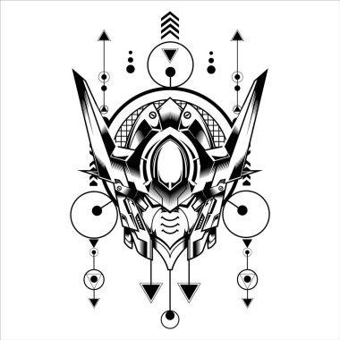 Robot hücre başı illüstrasyonu, logo, oyun logosu, tişört ve daha fazlası için kullanılabilir.