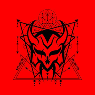 Kırmızı arkaplanda Şeytan Kutsal Geometri, dövme, logo ve daha fazlası için kullanılabilir, düzenlenebilir renk ve boyut