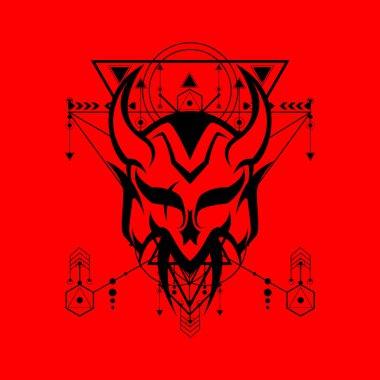 Kırmızı arkaplanda Şeytan Kutsal Geometri, dövme, logo ve daha fazlası için kullanılabilir, düzenlenebilir renk ve boyut
