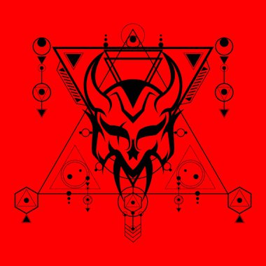 Kırmızı arkaplanda Şeytan Kutsal Geometri, dövme, logo ve daha fazlası için kullanılabilir, düzenlenebilir renk ve boyut