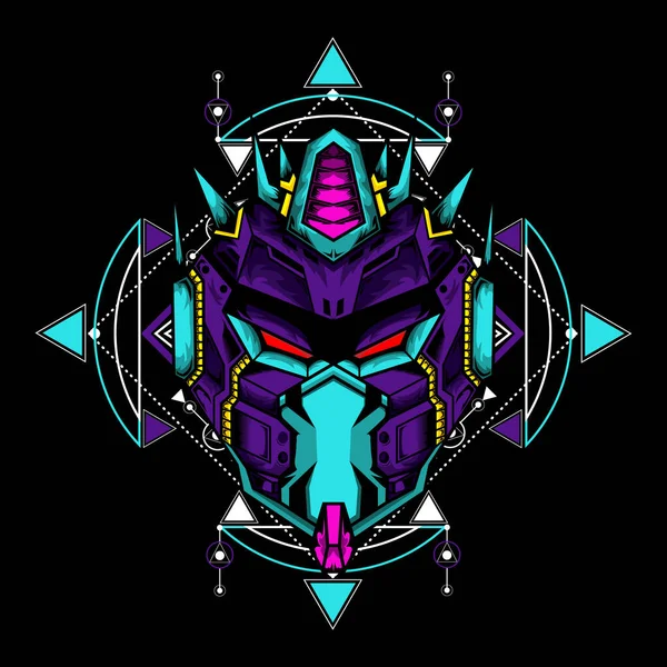 Siyah arka planda kutsal geometri desenli robot maskesi