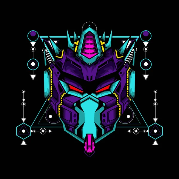 Siyah arka planda kutsal geometri desenli robot maskesi