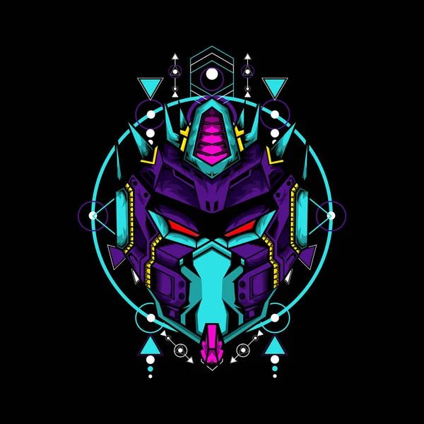 Siyah arka planda kutsal geometri desenli robot maskesi