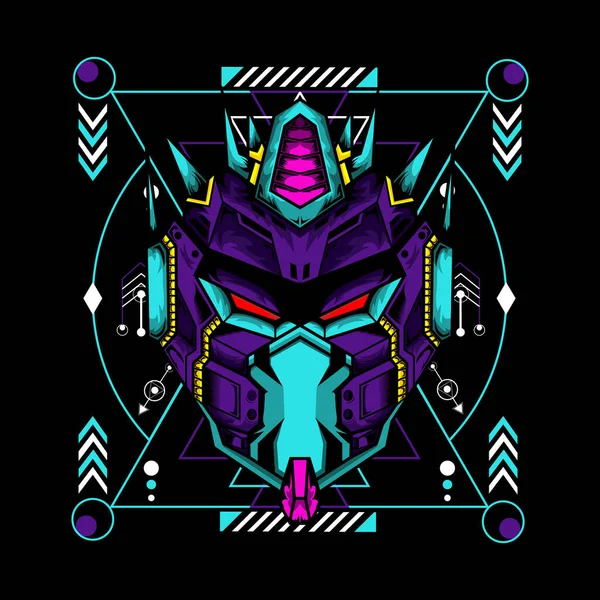 Siyah arka planda kutsal geometri desenli robot maskesi