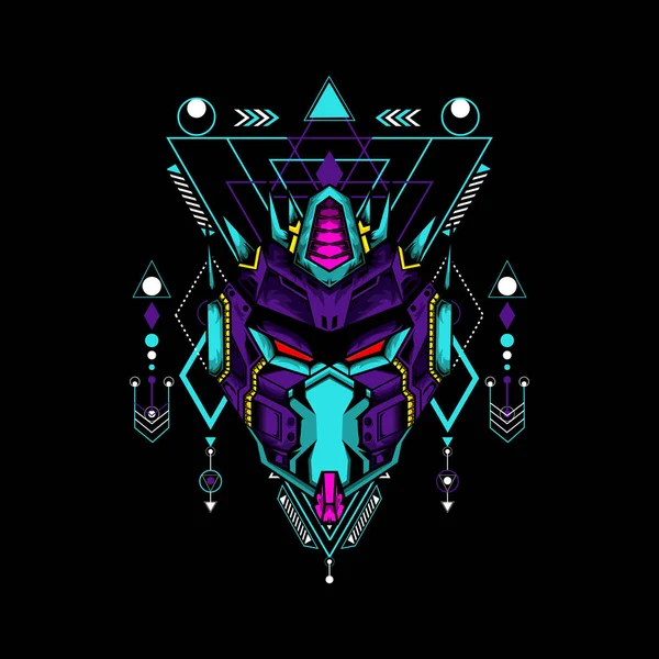 Siyah arkaplanda geometrik desenli Mecha maskesi t-shirt veya logo için kullanılabilir