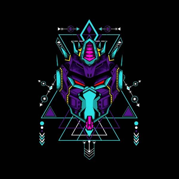 Siyah arkaplanda geometrik desenli siber maske, t-shirt veya logo için kullanılabilir