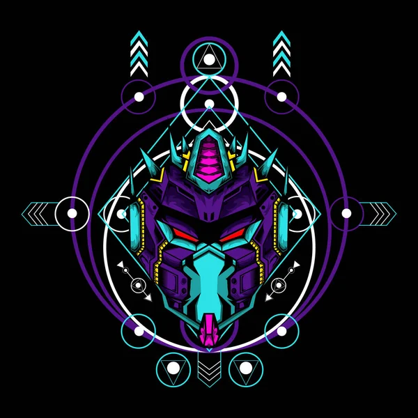 Siyah arkaplanda geometrik desenli siber maske, t-shirt veya logo için kullanılabilir