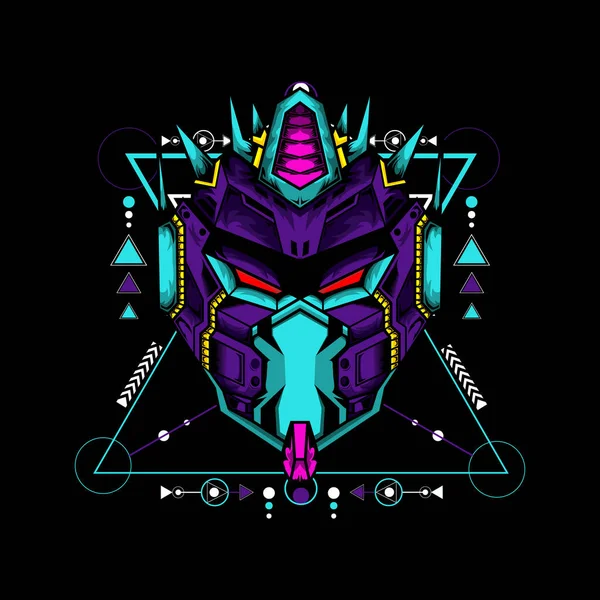 Siyah arkaplanda geometrik desenli siber maske, t-shirt veya logo için kullanılabilir