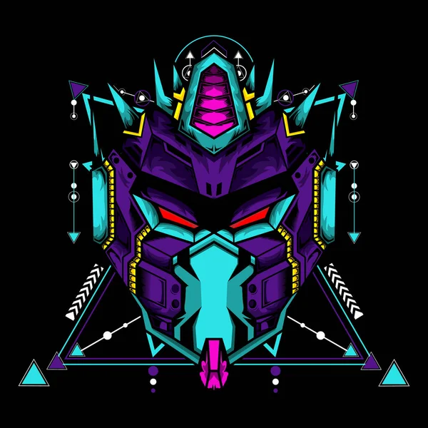 Siyah arkaplanda geometrik desenli siber maske, t-shirt veya logo için kullanılabilir