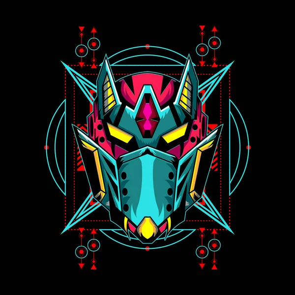 Spor logosu ya da oyun maskotu için Mecha maskesi vektörü, T-shirt baskı, giysi ya da giyim markası için robot başı
