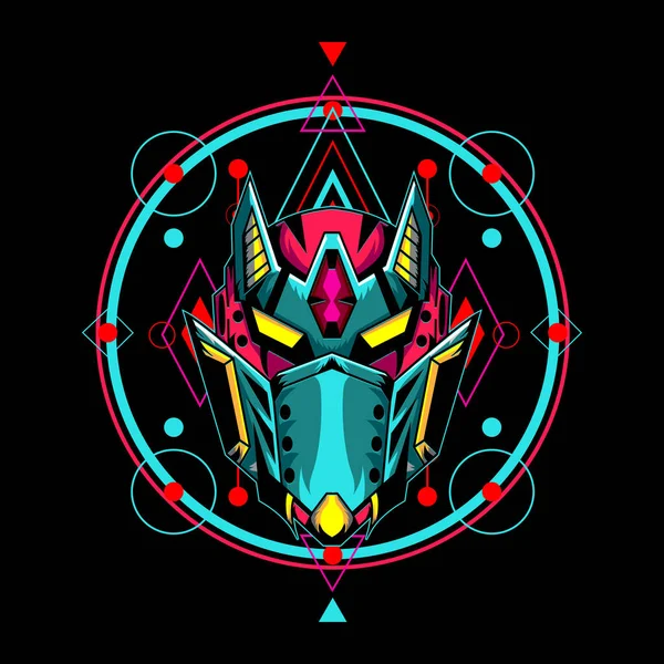 Spor logosu ya da oyun maskotu için Mecha maskesi vektörü, T-shirt baskı, giysi ya da giyim markası için robot başı