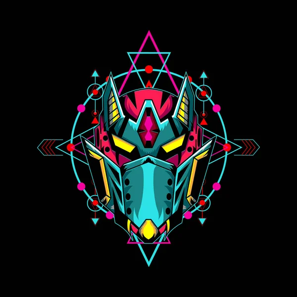 Spor logosu ya da oyun maskotu için Mecha maskesi vektörü, T-shirt baskı, giysi ya da giyim markası için robot başı