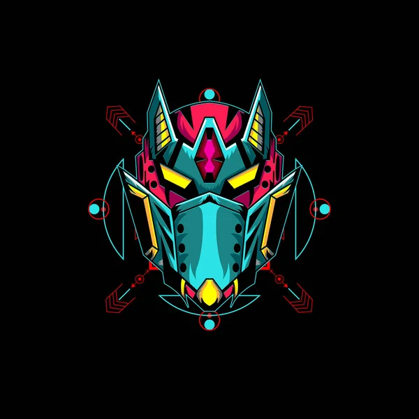 Mecha Mask Logo 티셔츠 디자인 마스코트에 수있습니다 — 스톡 벡터