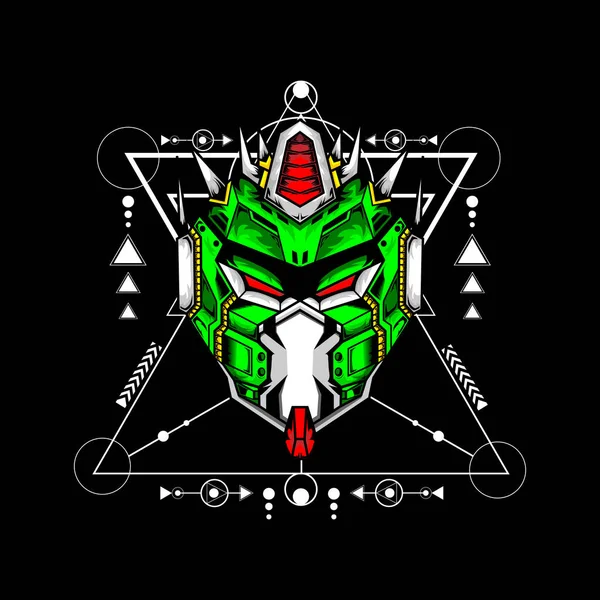 Esport oyun logosu veya maskotu için kutsal geometri desenli robot kafası