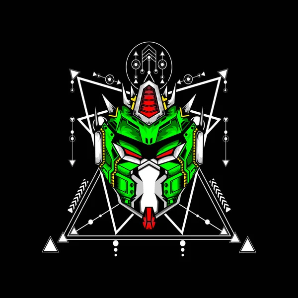 Esport oyun logosu veya maskotu için kutsal geometri desenli robot kafası