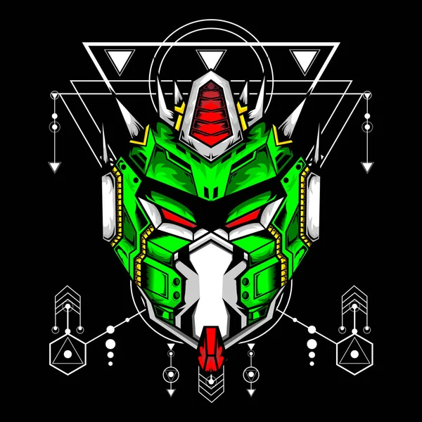 Esport oyun logosu veya maskotu için kutsal geometri desenli robot kafası
