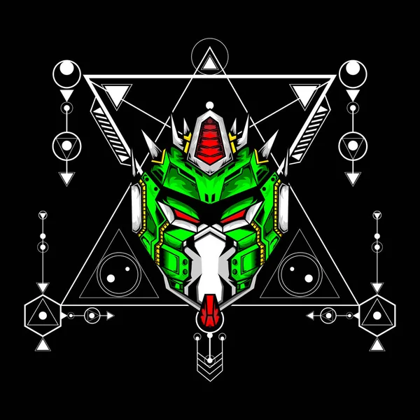 Esport oyun logosu veya maskotu için kutsal geometri desenli Mecha kafası