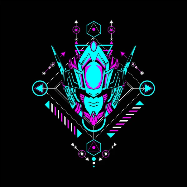 Tişört tasarımı ve daha fazlası için kutsal geometrik çerçeveli Mecha Head kullanılabilir