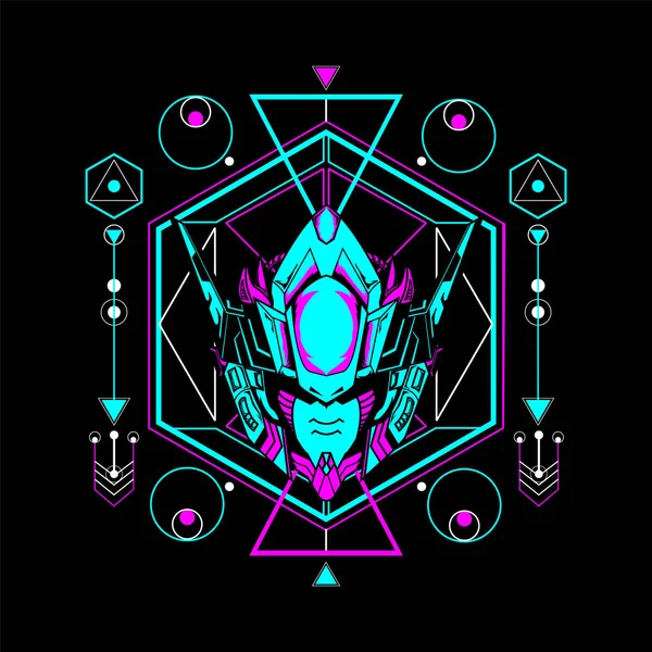 Tişört tasarımı ve daha fazlası için kutsal geometrik çerçeveli Mecha Head kullanılabilir
