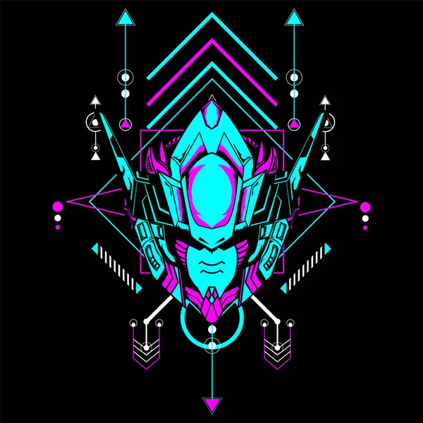 Tişört tasarımı ve daha fazlası için kutsal geometrik çerçeveli Mecha Head kullanılabilir