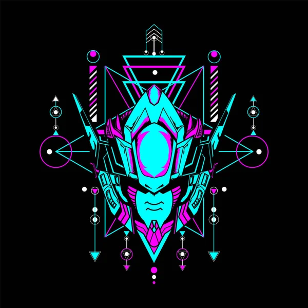 Tişört tasarımı ve daha fazlası için kutsal geometrik çerçeveli Mecha Head kullanılabilir