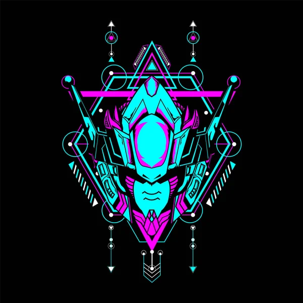 Tişört tasarımı ve daha fazlası için kutsal geometrik çerçeveli Mecha Head kullanılabilir