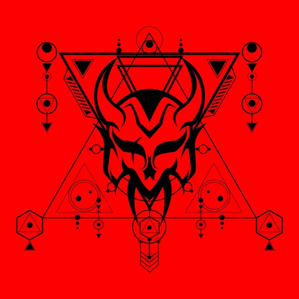 Devil Szent Geometria Piros Háttér Használhatja Tetoválás Logó Több Szerkeszthető — Stock Vector