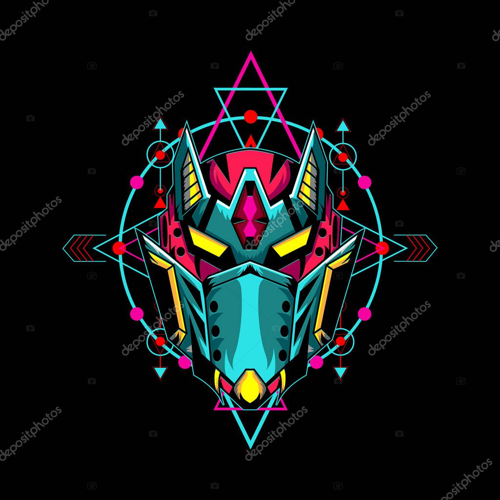 Mecha mask vector for e sports logo or gaming mascot, robot head for t shirt printing, apparel or clothing line