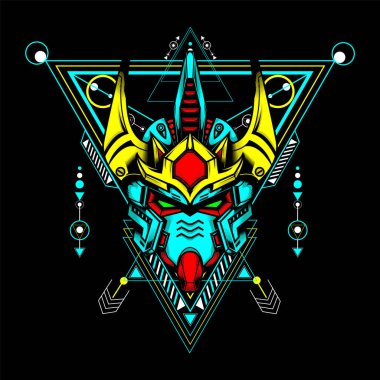Kutsal geometri ve neon renkli Gundam Head, maskot logosu, oyun logosu, tişört ve daha fazlası için kullanılabilir.