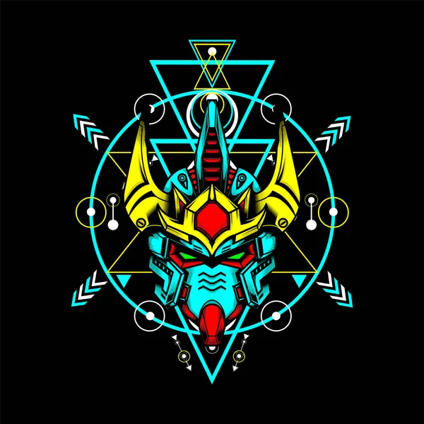 Gundam Head Świętą Geometrią Neonowym Kolorem Może Być Używany Logo — Wektor stockowy