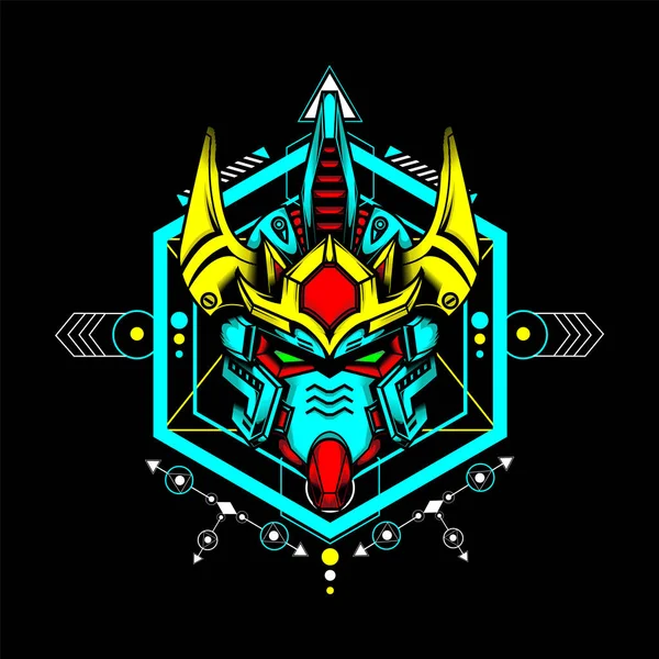 Gundam Head Szent Geometria Neon Szín Használható Kabala Logó Játék — Stock Vector