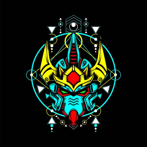 Kutsal geometri ve neon renkli Gundam Head, maskot logosu, oyun logosu, tişört ve daha fazlası için kullanılabilir.