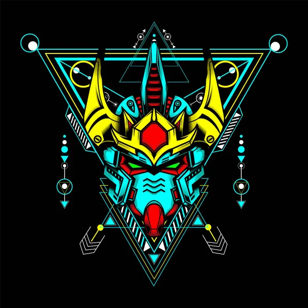 Kutsal geometri ve neon renkli Gundam Head, maskot logosu, oyun logosu, tişört ve daha fazlası için kullanılabilir.