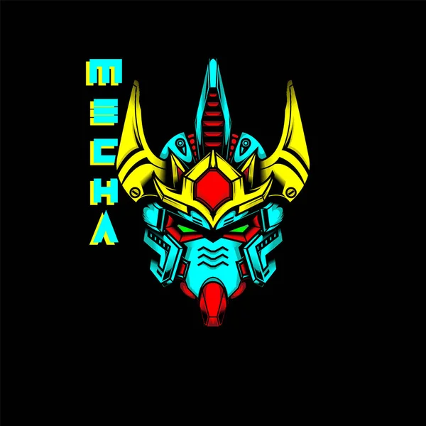 Yazılı ve neon renkli Mecha Head, maskot logosu, oyun logosu, tişört ve daha fazlası için kullanılabilir