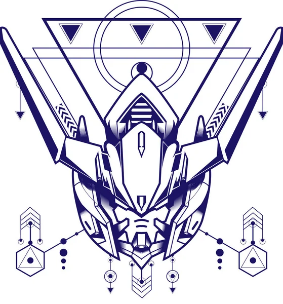 Gundam吉祥物标识可用于游戏标识 Esport标识 具有神圣几何背景的T恤衫设计 — 图库矢量图片