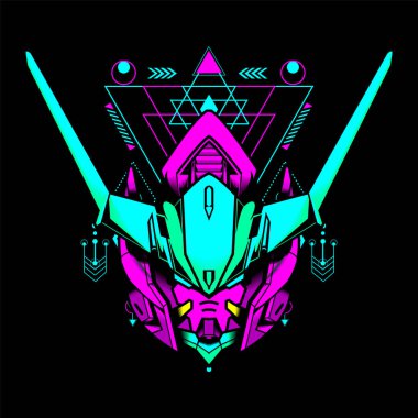 Retro Stili Renkli Robot Kafa oyun logosu, maskot logosu ve tişört için kullanılabilir