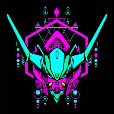 Retro Stili Renkli Robot Kafa oyun logosu, maskot logosu ve tişört için kullanılabilir